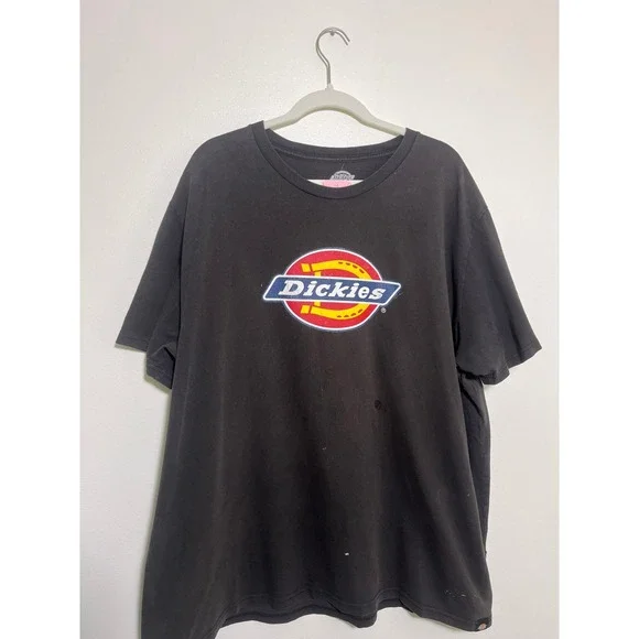 Dickies Mens Graphic T-Shirt Black Short Sleeve‎ Horseshoe Logo Distressed Large