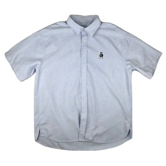 SPAO Mens Large Short Sleeve‎ Woodie Oxford Shirt Light Blue Cotton Polyester