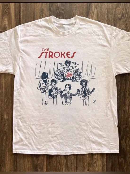 Vintage The Strokes White Graphic Band Tee Casual Size M