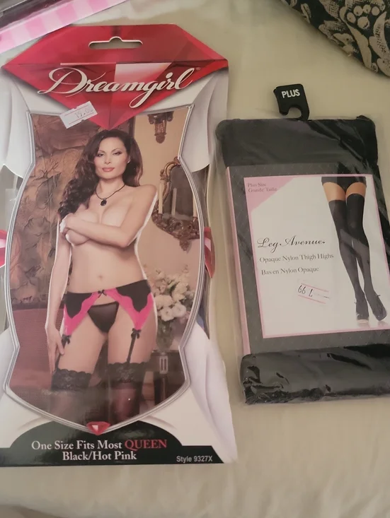 Dreamgirl Black and Hot Pink Lace Garter Belt With Stockings