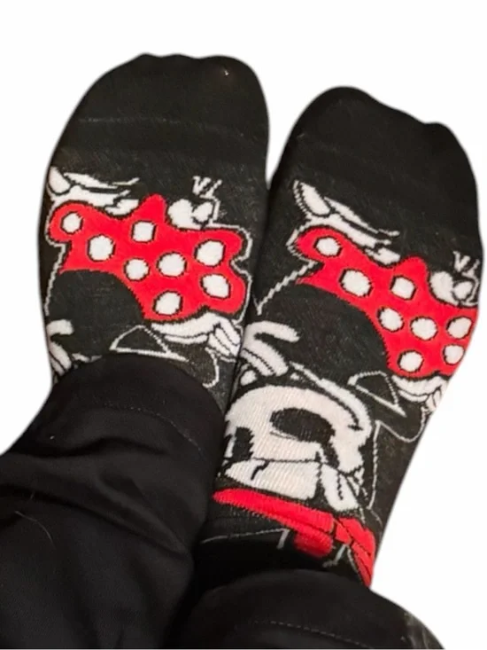 Black Minnie Mouse Graphic Ankle Socks - new, well worn