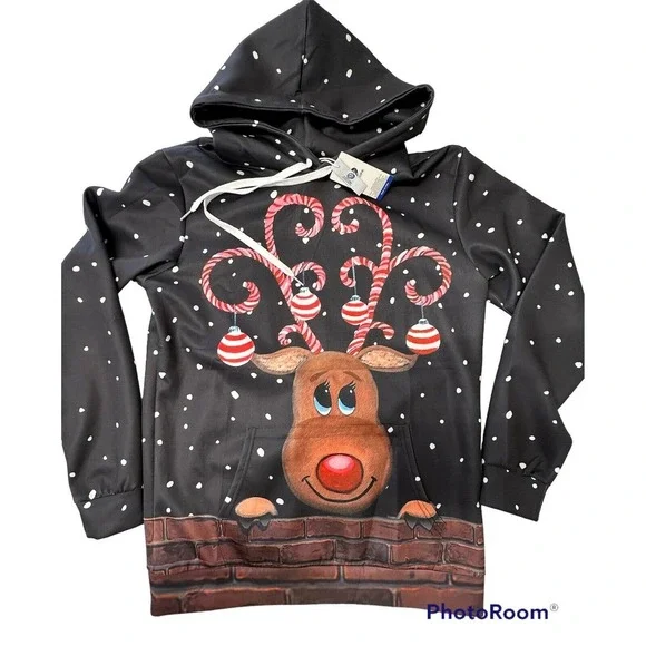 COCOPA Unisex Christmas Hoodie Printed Kangroo Pocket Pullover Size XL‎