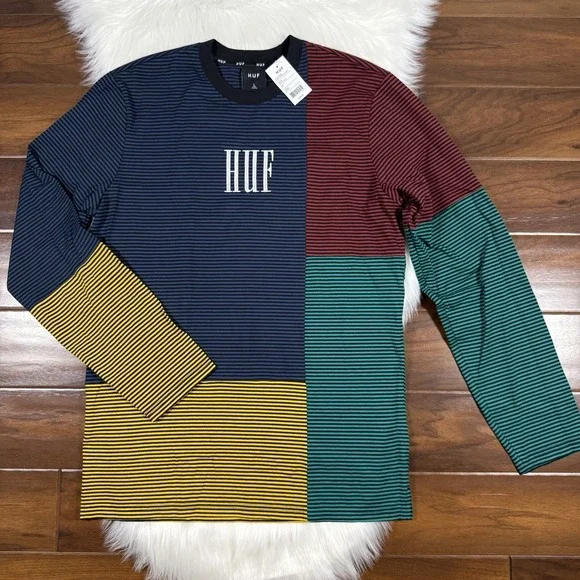 HUF Men's Size Large Striped Vilmos Long Sleeve‎ Knit Shirt