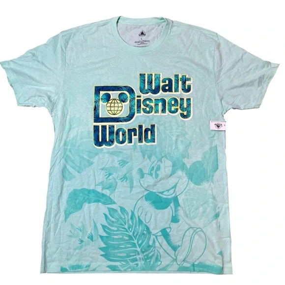 Disney World Mickey Mouse Tropical Palm Mens L T-shirt Short Sleeve Green NWT‎