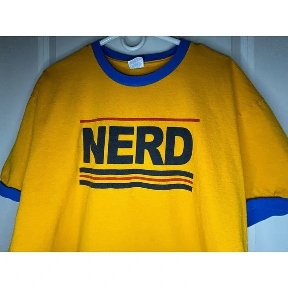 Nerd Graphic Yellow Ringer T-Shirt‎ Sz Mens XL