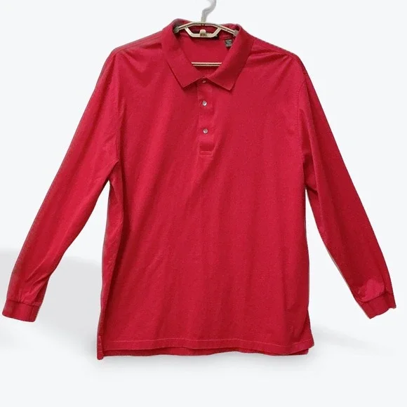 Carnoustie Mens XXL Red Long Sleeve Polo‎ Shirt 100% Mercerized Cotton Golf Top