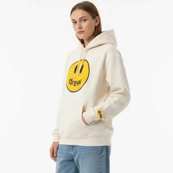 Drew House Mascot Hoodie Cream Off-White Smiley‎ Face Logo Streetwear XL