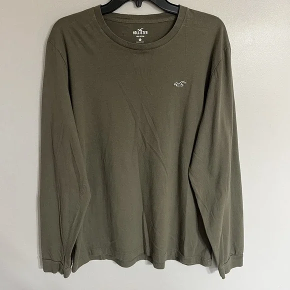 Hollister Men's Size XL Long Sleeved Tee Shirt Green Gray 100% Cotton Logo‎