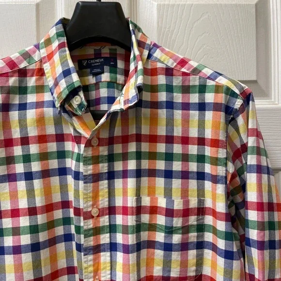 Cremieux Classics 38 Men's Medium Multi Colored Checked Oxford Button Up Brights