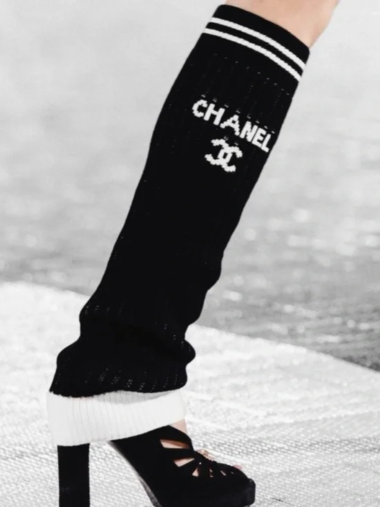 NEW ChaneI  Black and White Knit Logo Leg warmers / Gaiters