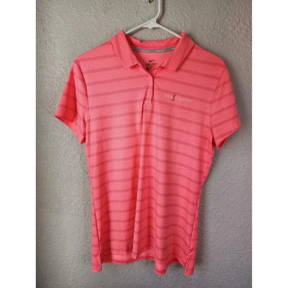 Nike Golf Dri Fit Polo Shirt Coral Striped Players‎ Short Sleeve Men's M