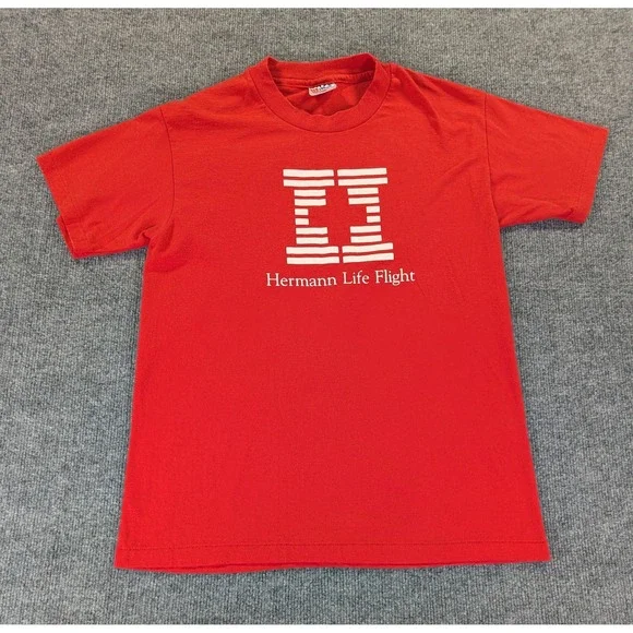 Vintage Y2K Rare Hanes Hermann Life Flight T Shirt Red Single Stitch Houston M