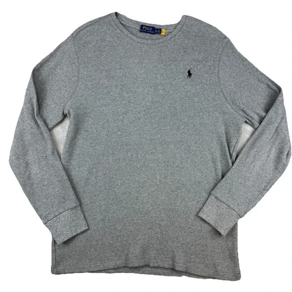 Polo Ralph Lauren Men XL Gray Waffle Knit Long Sleeve Thermal‎ Shirt 100% Cotton