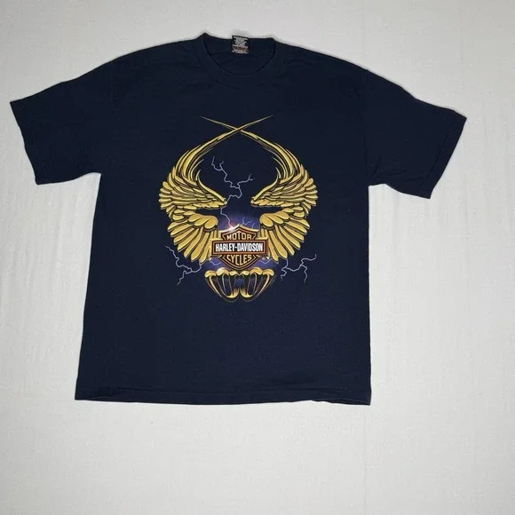 HARLEY‎ DAVIDSON T Shirt Black Mens Large Lightning Wings Y2K Pacific Honolulu