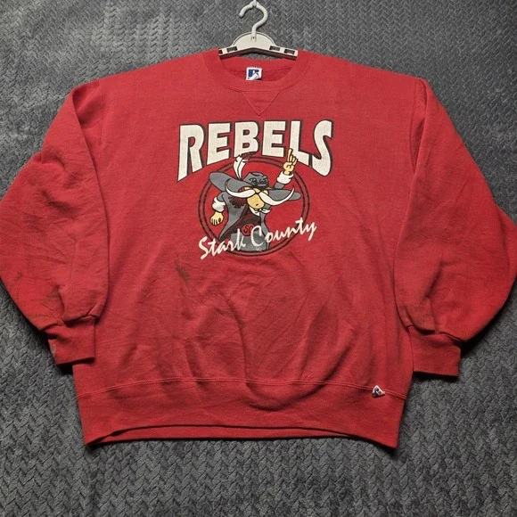Vintage Stark County‎ Rebels Russell Athletic Sweatshirt Red XL Made in USA