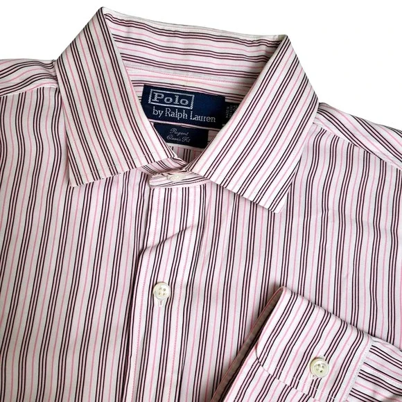 Polo by Ralph Lauren Mens 16.5 -34‎ Regent Classic Fit Striped Dress Shirt  Pony