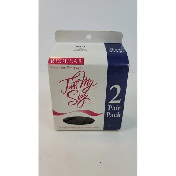 Just My Size Regular Pantyhose 2 Pair Pack Suntan 4X Reinforced Toe Vintage 1999