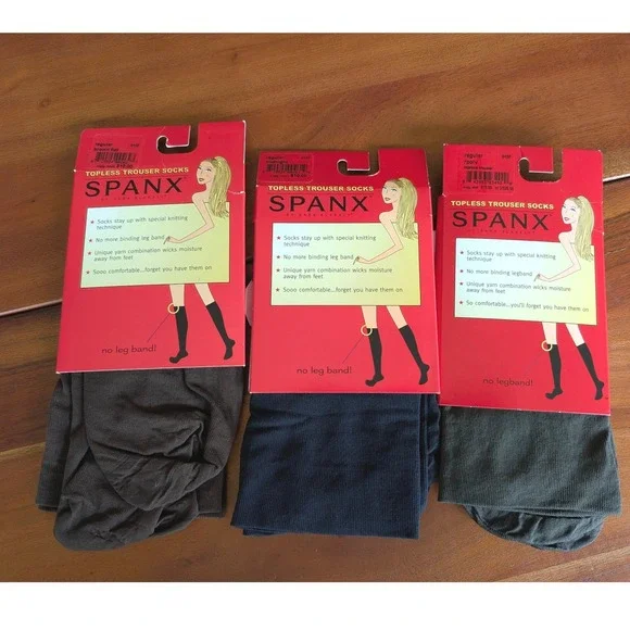 Vintage SPANX Topless Trouser Socks Lot of 3 Brown Midnight Gray Regular NOS