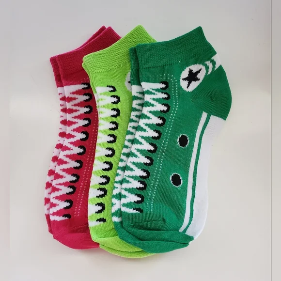 Ladies Colorful Sneaker Design Ankle Socks - Set of 3
