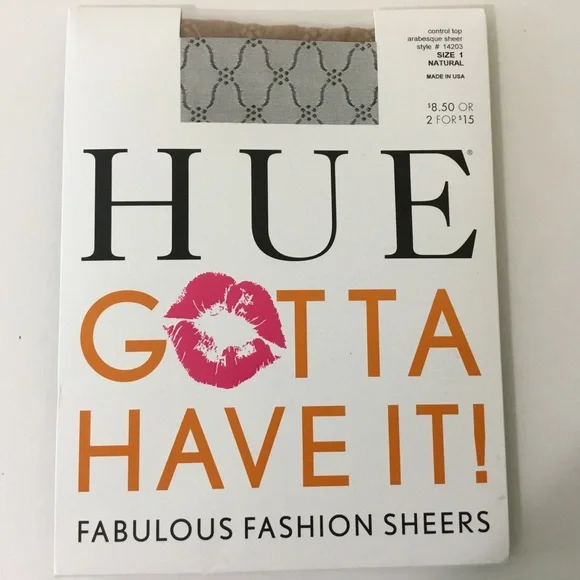 HUE‎ Control Top Pantyhose Arabesque Sheer Natural Size 1 Small