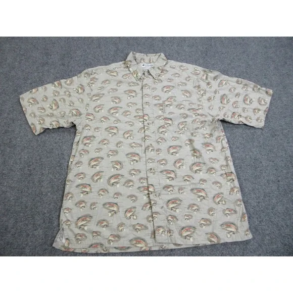 Columbia Shirt‎ Mens Medium Fish Print Short Sleeve Button Up Outdoors Fishing