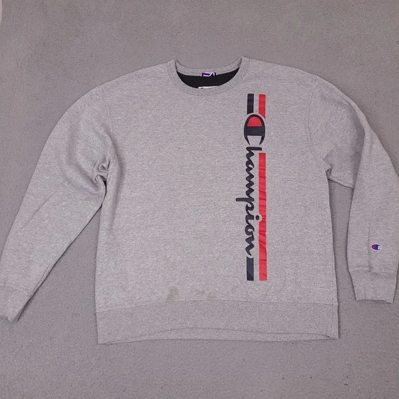Champion Sweatshirt‎ Mens XL Gray Vertical Script Logo Crewneck Pullover