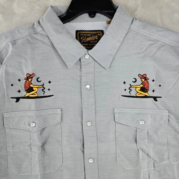 Howler Brothers Gaucho Snapshirt Men XXL Gray Ocean Offerings Embroidered‎ Surf