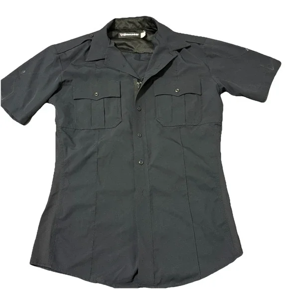 Blauer Police Uniform Short Sleeved Poly Zippered Shirt Size‎ Medium Blue
