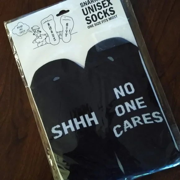 Snark City ‘Shhh No One Cares’ Men's Women's Unisex Crew Socks NWT Black White