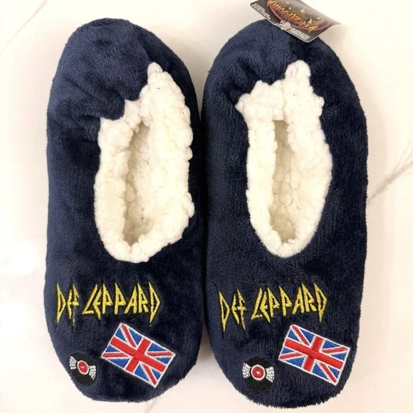 DEF LEPPARD Fuzzy Babba Women's Slippers Size S/M 5 - 7 NEW! NWT!