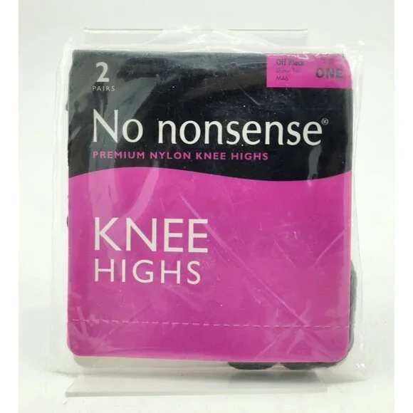 No Nonsense 2 Pairs Sheer Toe Knee Highs Nylon Off‎ Black Style M46 One Size