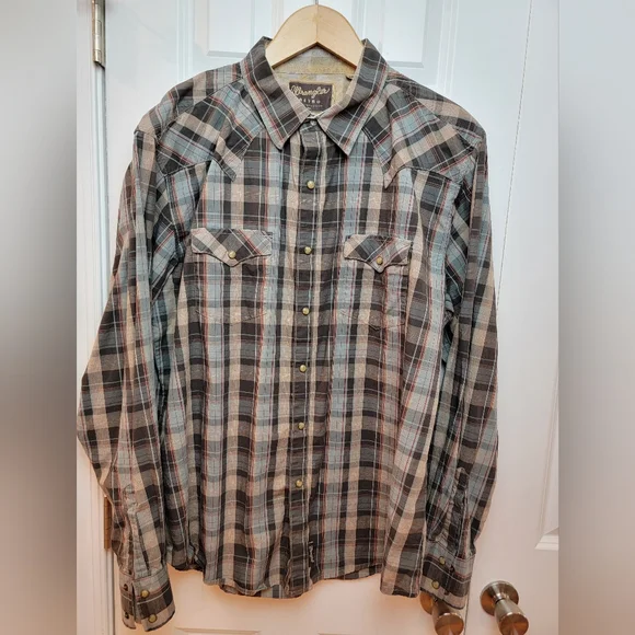 Wrangler Retro‎ Mens Long Sleeve Pearl Snap Button Shirt Plaid Size XXL