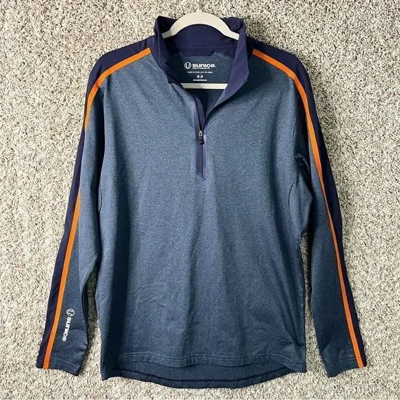 Sunice Sweatshirt Men's Medium‎ Blue Quarter Neck Zip Long Sleeve Pullover