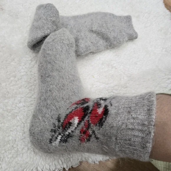 Handmade Goat Down Wool Socks Gray Bullfinch Winter Warm‎ Soft Fuzzy Unisex