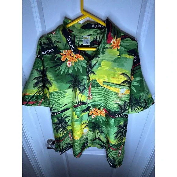 Vintage‎ St. Maarten All Over Print Tropical Hawaiian Button Down Shirt No Flaws