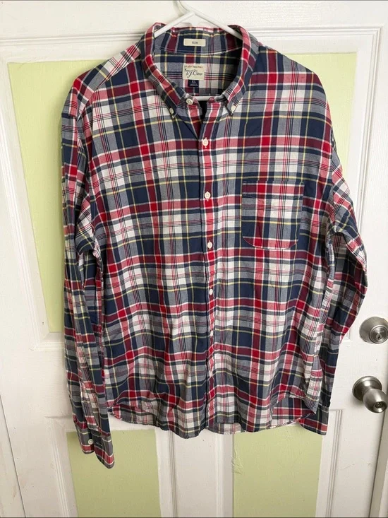 J. Crew Red, Navy & White Plaid Button-Down Shirt