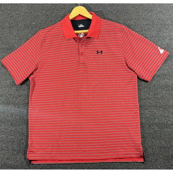 Under Armour Red Striped‎ Golf Polo Shirt Men's XL Hershey Logo Short Sleeve