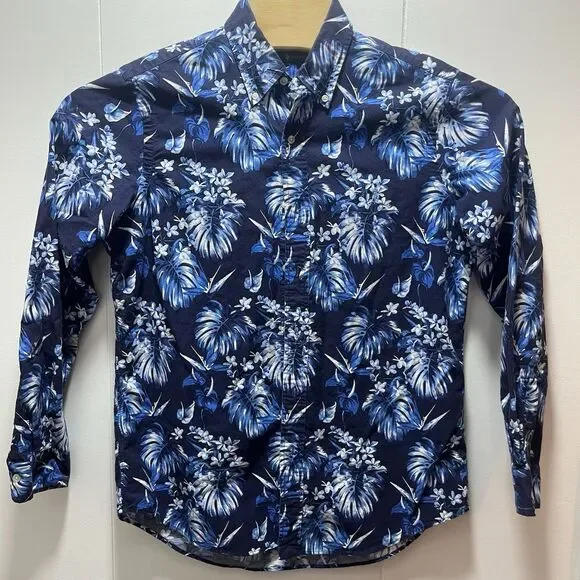 Ralph Lauren Floral Print Long Sleeve Button Up‎ Shirt Men's Size Medium Blue