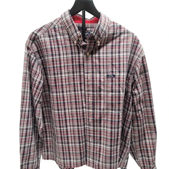 Chaps Ralph Lauren Mens Plaid Button Down Shirt Long Sleeve Easy‎ Care Size L