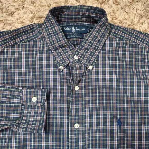 Ralph Lauren Men Size‎ M Blake Plaid Oxford Long Sleeve Button Up Shirt