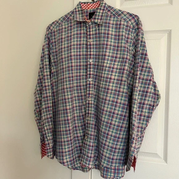 Tailorbyrd Collection‎ Plaid Button Down Cotton Shirt Mens Large Multi Color