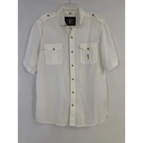 Vintage Pussers West Indies Mens Shirt Size L White Lightweight Nautical Coastal