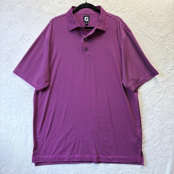FootJoy Shirt‎ Men XL Pink Stripe Stretch Athletic Fit Performance Golf Polo