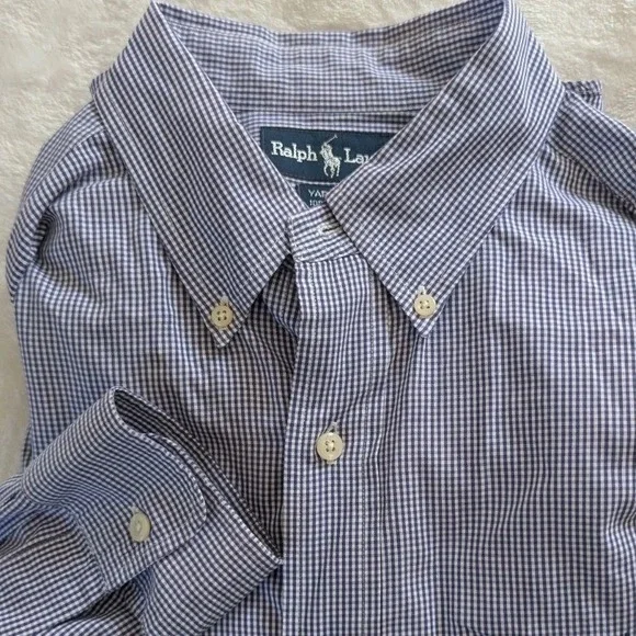 Ralph Lauren Yarmouth Shirt Navy Blue Gingham Check Button‎ Down Mens 16.5 34/35