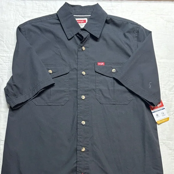 Wrangler Men's Black Relaxed Fit Short Sleeve Twill Work Shirt‎ NWT Heritage Sm