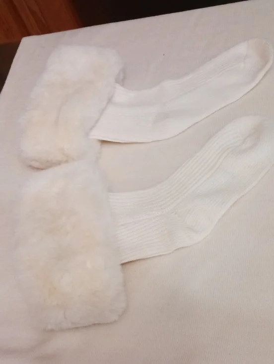 Cozy Fuzzy White Boot Cuffs with Ribbed Socks
