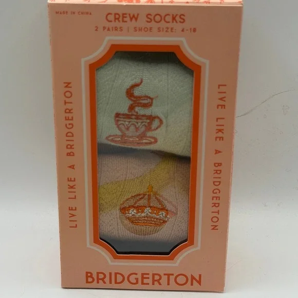 Bridgerton Size 4-10 2 Pairs Crew Socks Regency Core Tea Party Royal Aesthetic