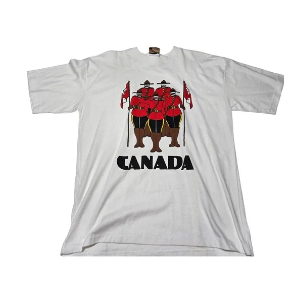 Vintage Canada Mounties Graphic T-Shirt White Souvenir Tee Mounted Police‎