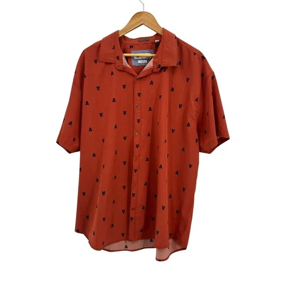 Tallwoods Mens 3X Rust‎ Orange All Over Campfire Print Short Sleeve Shirt