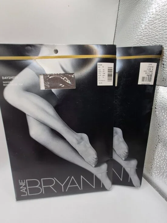 Lane Bryant Day Sheer Pantyhose Size E Reinforced Toe 2 PackOff White And Taupe